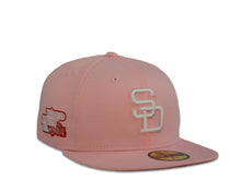 Load image into Gallery viewer, San Diego Padres New Era MLB 59Fifty 5950 Fitted Cap Hat Pink Crown White Cooperstown Retro Logo 1984 World Series Side Patch Red UV