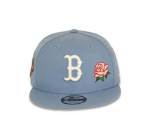 Load image into Gallery viewer, Boston Red Sox New Era MLB 9Fifty 950 Snapback Cap Hat Sky Blue Crown/Visor White Logo with Rose 2018 World Series Side Patch Pink UV
