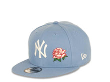 Load image into Gallery viewer, New York Yankees New Era MLB 9Fifty 950 Snapback Cap Hat Sky Blue Crown/Visor White Logo with Rose 1998 World Series Side Patch Pink UV