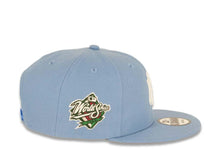 Load image into Gallery viewer, New York Yankees New Era MLB 9Fifty 950 Snapback Cap Hat Sky Blue Crown/Visor White Logo with Rose 1998 World Series Side Patch Pink UV