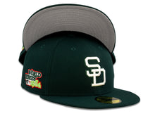 Load image into Gallery viewer, San Diego Padres New Era MLB 59Fifty 5950 Fitted Cap Hat Forest Green Crown White Cooperstown Retro Logo 1984 World Series Side Patch Gray UV