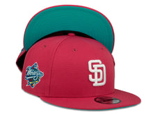 Load image into Gallery viewer, San Diego Padres New Era MLB 9Fifty 950 Snapback Cap Hat Beetroot Purple/Pink Crown White Logo 1998 World Series Side Patch Blue UV
