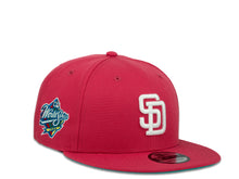 Load image into Gallery viewer, San Diego Padres New Era MLB 9Fifty 950 Snapback Cap Hat Beetroot Purple/Pink Crown White Logo 1998 World Series Side Patch Blue UV