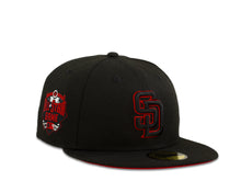 Load image into Gallery viewer, San Diego Padres New Era MLB 59Fifty 5950 Fitted Cap Hat Black Crown/Visor Black/Red Logo 2016 All-Star Game Side Patch Red UV