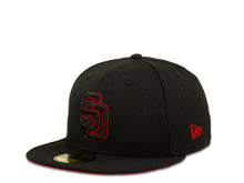 Load image into Gallery viewer, San Diego Padres New Era MLB 59Fifty 5950 Fitted Cap Hat Black Crown/Visor Black/Red Logo 2016 All-Star Game Side Patch Red UV