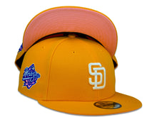 Load image into Gallery viewer, San Diego Padres New Era MLB 9Fifty 950 Snapback Cap Hat Yellow Crown White Logo 1998 World Series Side Patch Pink UV