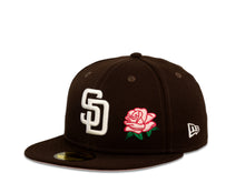 Load image into Gallery viewer, San Diego Padres New Era MLB 59Fifty 5950 Fitted Cap Hat Dark Brown Crown White Logo with Rose 2016 All-Star Game Side Patch Pink UV