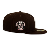 Load image into Gallery viewer, San Diego Padres New Era MLB 59Fifty 5950 Fitted Cap Hat Dark Brown Crown White Logo with Rose 2016 All-Star Game Side Patch Pink UV