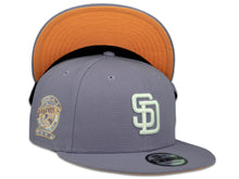 Load image into Gallery viewer, San Diego Padres New Era MLB 9Fifty 950 Snapback Cap Hat Lavender Crown White Logo 25th Anniversary Side Patch Peach UV