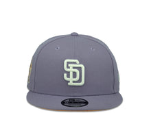 Load image into Gallery viewer, San Diego Padres New Era MLB 9Fifty 950 Snapback Cap Hat Lavender Crown White Logo 25th Anniversary Side Patch Peach UV
