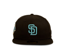 Load image into Gallery viewer, San Diego Padres New Era MLB 59Fifty 5950 Fitted Cap Hat Black Crown Sky Blue Logo 1992 All-Star Game Side Patch Sky Blue UV