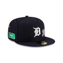 Load image into Gallery viewer, Detroit Tigers New Era MLB 59Fifty 5950 Fitted Hat Navy Crown/Visor White Team Color Logo with Multiple Patches Gray UV (City Transit)
