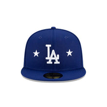Load image into Gallery viewer, Los Angeles Dodgers New Era MLB 59Fifty 5950 Fitted Hat Royal Blue Crown/Visor White Team Color Logo with Multiple Patches Gray UV (City Transit)