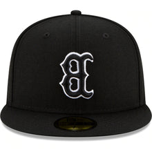 Load image into Gallery viewer, Boston Red Sox New Era MLB 59FIFTY 5950 Fitted Cap Hat Black Crown/Visor Black/White Upside Down Logo