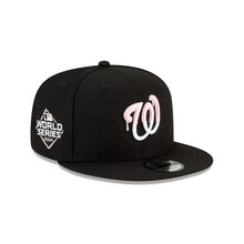 Load image into Gallery viewer, Washington Nationals New Era MLB 9Fifty 950 Snapback Cap Hat Black Crown/Visor White/Pink Logo Pink UV (Team Drip)