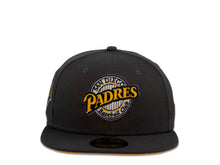Load image into Gallery viewer, San Diego Padres New Era MLB 59Fifty 5950 Fitted Cap Hat Dark Gray Crown Yellow/White Logo Baseball Club Retro Logo 1992 All-Star Game Side Patch