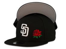 Load image into Gallery viewer, San Diego Padres New Era MLB 9Fifty 950 Snapback Cap Hat Black Crown White Logo with Rose Gray UV