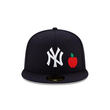 Load image into Gallery viewer, New York Yankees New Era MLB 59Fifty 5950 Fitted Cap Hat Navy Crown/Visor White Team Color Logo with Multiple Patches (Crystal Icon)