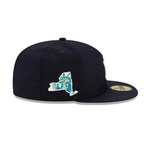 Load image into Gallery viewer, New York Yankees New Era MLB 59Fifty 5950 Fitted Cap Hat Navy Crown/Visor White Team Color Logo with Multiple Patches (Crystal Icon)