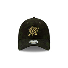 Load image into Gallery viewer, (Women) Miami Marlins New Era MLB 9TWENTY 920 Adjustable Cap Hat Camo Crown/Visor Golden Logo (2019 Armed Forces Day)