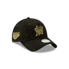 Load image into Gallery viewer, (Women) Miami Marlins New Era MLB 9TWENTY 920 Adjustable Cap Hat Camo Crown/Visor Golden Logo (2019 Armed Forces Day)