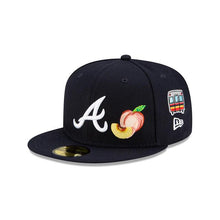 Load image into Gallery viewer, Atlanta Braves New Era MLB 59Fifty 5950 Fitted Hat Navy Crown/Visor White Team Color Logo with Multiple Patches Gray UV (City Transit)