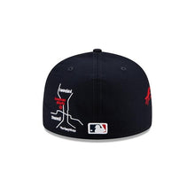 Load image into Gallery viewer, Atlanta Braves New Era MLB 59Fifty 5950 Fitted Hat Navy Crown/Visor White Team Color Logo with Multiple Patches Gray UV (City Transit)