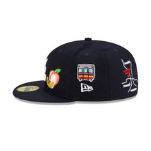 Load image into Gallery viewer, Atlanta Braves New Era MLB 59Fifty 5950 Fitted Hat Navy Crown/Visor White Team Color Logo with Multiple Patches Gray UV (City Transit)