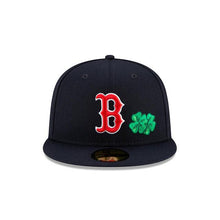 Load image into Gallery viewer, Boston Red Sox New Era MLB 59Fifty 5950 Fitted Hat Navy Crown/Visor Team Color Logo with Multiple Patches Gray UV (City Transit)