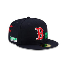 Load image into Gallery viewer, Boston Red Sox New Era MLB 59Fifty 5950 Fitted Hat Navy Crown/Visor Team Color Logo with Multiple Patches Gray UV (City Transit)