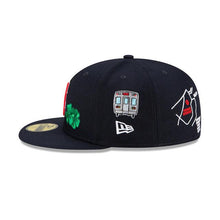 Load image into Gallery viewer, Boston Red Sox New Era MLB 59Fifty 5950 Fitted Hat Navy Crown/Visor Team Color Logo with Multiple Patches Gray UV (City Transit)