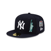 Load image into Gallery viewer, New York Yankees New Era MLB 59Fifty 5950 Fitted Hat Navy Crown/Visor White Team Color Logo with Multiple Patches Gray UV (City Transit)