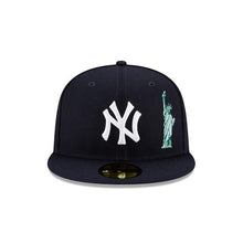 Load image into Gallery viewer, New York Yankees New Era MLB 59Fifty 5950 Fitted Hat Navy Crown/Visor White Team Color Logo with Multiple Patches Gray UV (City Transit)