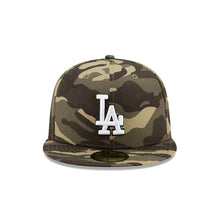 Load image into Gallery viewer, Los Angeles Dodgers New Era MLB 59FIFTY 5950 Fitted Cap Hat Camo (Desert) Crown/Visor White/Black Logo (Armed Forces Day)