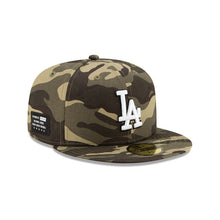 Load image into Gallery viewer, Los Angeles Dodgers New Era MLB 59FIFTY 5950 Fitted Cap Hat Camo (Desert) Crown/Visor White/Black Logo (Armed Forces Day)