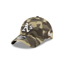 Load image into Gallery viewer, Oakland Athletics New Era MLB 9TWENTY 920 Adjustable Cap Hat Camo (Desert) Crown/Visor White/Black Logo (Armed Forces Day)