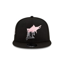 Load image into Gallery viewer, Florida Marlins New Era MLB 9FIFTY 950 Snapback Cap Hat Black Crown/Visor White/Pink Logo Pink UV (Team Drip)
