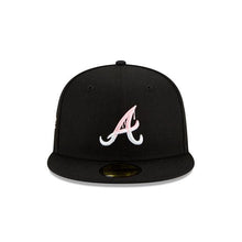 Load image into Gallery viewer, Atlanta Braves New Era MLB 59FIFTY 5950 Fitted Cap Hat Black Crown/Visor White/Pink Logo Team Drip