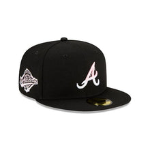 Load image into Gallery viewer, Atlanta Braves New Era MLB 59FIFTY 5950 Fitted Cap Hat Black Crown/Visor White/Pink Logo Team Drip
