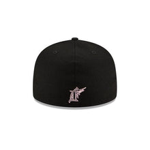 Load image into Gallery viewer, Florida Marlins New Era MLB 59FIFTY 5950 Fitted Cap Hat Black Crown/Visor White/Pink Logo Team Drip