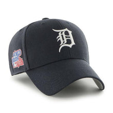 Load image into Gallery viewer, Detroit Tigers '47 Brand MLB MVP Adjustable Snapback Closure Cap Hat Team Color Navy Crown/Visor White Logo 1984 World Series Side Patch Gray UV