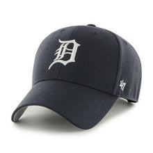 Load image into Gallery viewer, Detroit Tigers '47 Brand MLB MVP Adjustable Snapback Closure Cap Hat Team Color Navy Crown/Visor White Logo 1984 World Series Side Patch Gray UV