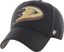 Load image into Gallery viewer, Anaheim Ducks '47 Brand NHL MVP Adjustable Cap Hat Black Crown/Visor Team Color Logo