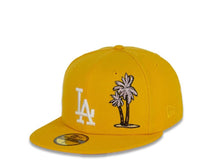 Load image into Gallery viewer, Los Angeles Dodgers New Era MLB 59Fifty 5950 Fitted Cap Hat Gold Crown/Visor White Logo with Palm Tree 50th Anniversary Side Patch Pink UV