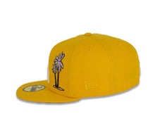 Load image into Gallery viewer, Los Angeles Dodgers New Era MLB 59Fifty 5950 Fitted Cap Hat Gold Crown/Visor White Logo with Palm Tree 50th Anniversary Side Patch Pink UV