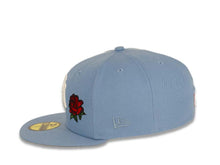 Load image into Gallery viewer, New York Yankees New Era MLB 59Fifty 5950 Fitted Cap Hat Sky Blue Crown/Visor White Logo with Roses 27X World Series Champions Side Patch Apple Back Logo Gray UV