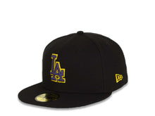 Load image into Gallery viewer, Los Angeles Dodgers New Era MLB 59Fifty 5950 Fitted Cap Hat Black Crown/Visor Purple/Yellow Logo 2020 World Series Side Patch Purple UV
