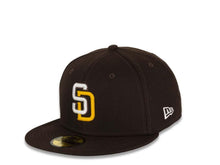 Load image into Gallery viewer, San Diego Padres New Era MLB 59Fifty 5950 Fitted Cap Hat Dark Brown Crown/Visor White/Gold Logo Friar Side Patch Black UV