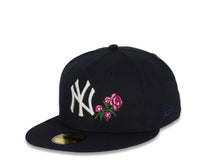 Load image into Gallery viewer, New York Yankees New Era MLB 59Fifty 5950 Fitted Cap Hat Team Color Navy Crown/Visor White Logo with Roses 1996 World Series Side Patch Pink UV