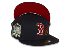 Load image into Gallery viewer, Boston Red Sox New Era MLB 59Fifty 5950 Fitted Cap Hat Navy Crown/Visor Red/White Logo with Roses 1999 All-Star Game Side Patch Red UV